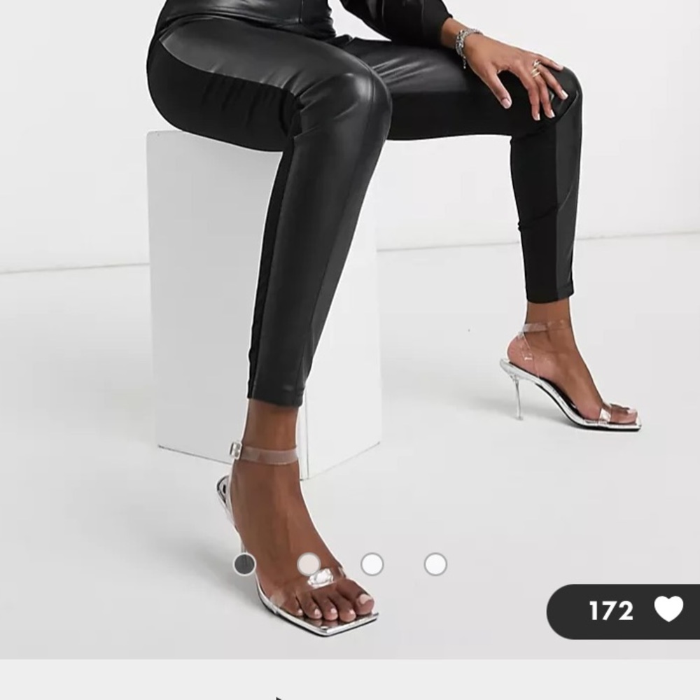 Faux Leather half Split Black pants leggings thick elastic waistband Forever 21